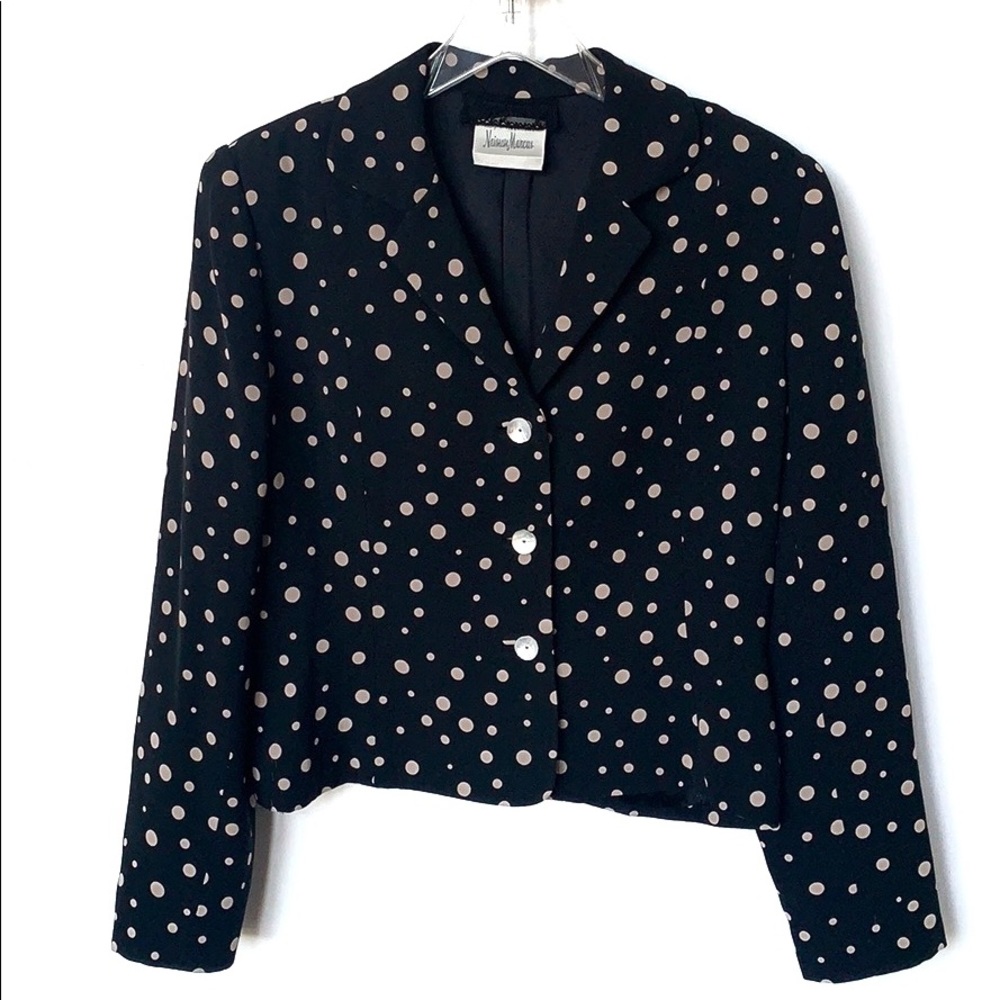 Peggy Jennings Black Polka‑Dot Silk Blazer | Vintage Luxury Jacket
